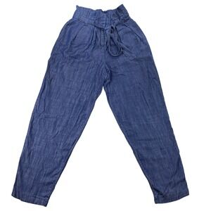 Gabrielle Union  Womens Pants Size 2 Blue Chambray High Rise Paperbag‎ Waist Tie
